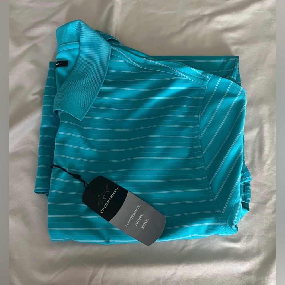 Greg Norman Collection Men's Polo Shirt 3Set - Green, Red & Blue w/white strips. - Picture 12 of 16